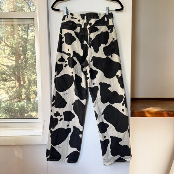 Lisa Says Gah Robyn Wide Leg Jeans Cow Print Black White 27 - Picture 8 of 14